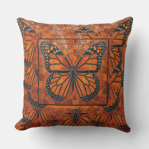 Coussin Papillon Monarch Mosaïque Rouge Orange Noir