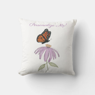 Coussin Papillon monarque avec fleur de cone pourpre