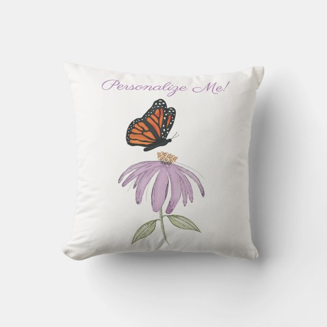 Coussin Papillon monarque avec fleur de cone pourpre (Recto)
