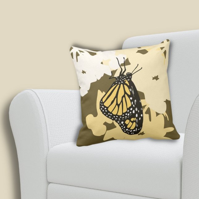 Coussin Papillon Monarque Jaune Été (Monarch butterfly Insect Animal Yellow Throw Pillow)