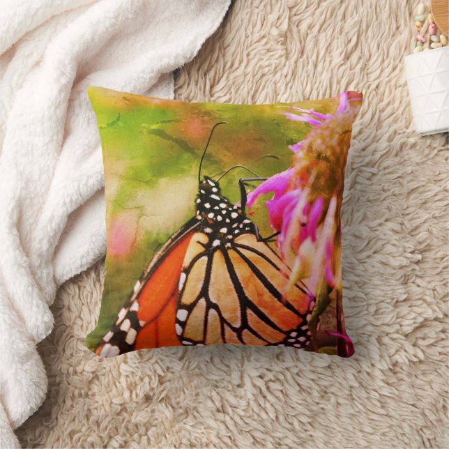 Coussin Papillon Monarque Sur Fleur Fermer Abstrait (Couverture)