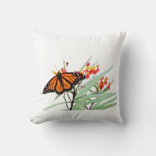 Coussin Papillon Monarque sur les fleurs de Milkweed, blan