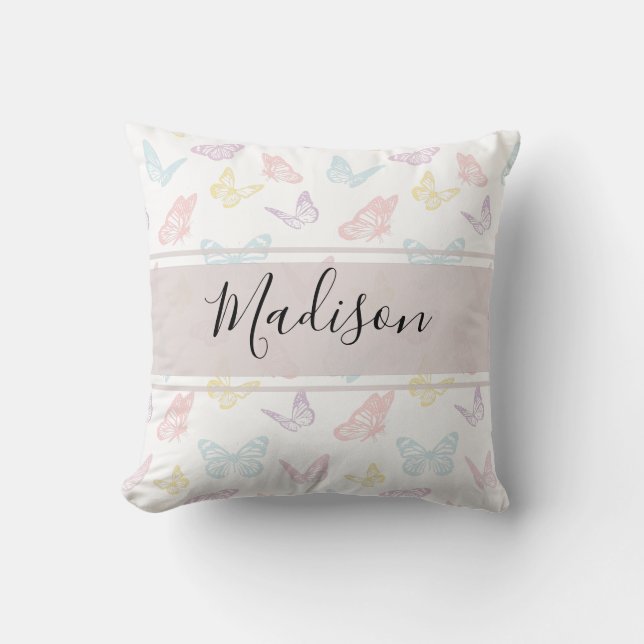 Coussin Papillon Monogrammé Motif Pâtes de Couleurs Blanch (Recto)