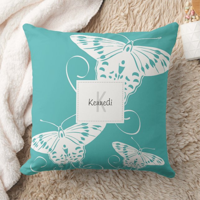Coussin Papillon Motif Turquoise et blanc (Couverture)