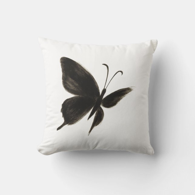 Coussin Papillon noir - Elégante conception ailée sur (Recto)