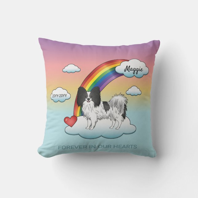Coussin Papillon noir et blanc Chien mignon Arc-en-ciel Mé (Recto)