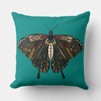 Coussin papillon noir turquoise