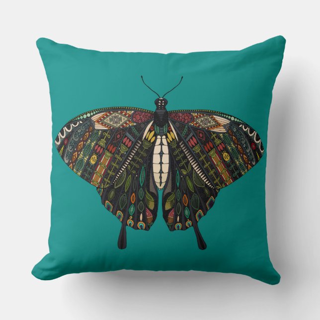 Coussin papillon noir turquoise (Recto)