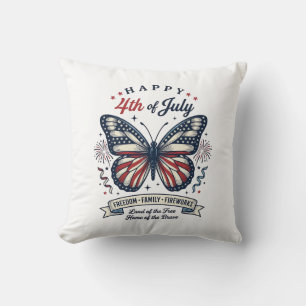 Coussin Papillon Patriotique Bonne Fête du 4 Juillet Desig