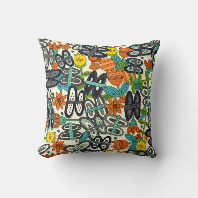 Coussin papillon pop jardin orange (Recto)