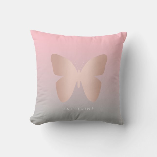 Coussin Papillon rose à la mode moderne élégant d'or (Recto)