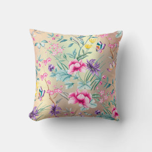 Coussin Papillon rose de Tiffany d'or de Chinoiserie de