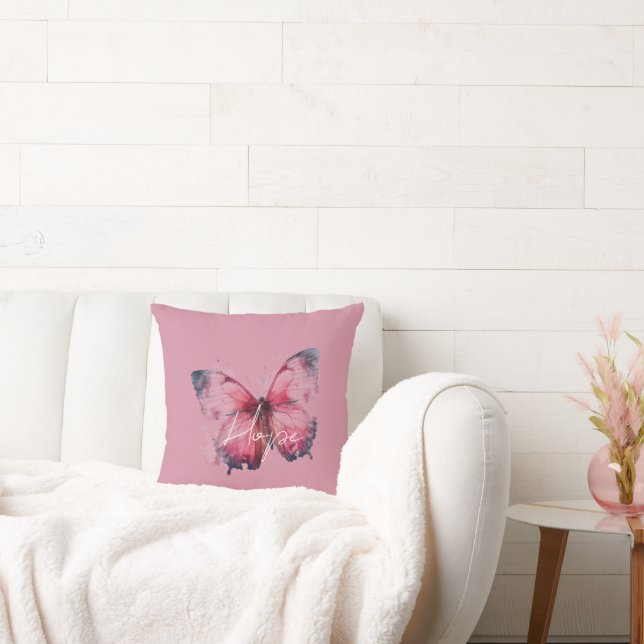 Coussin Papillon Rose Espoir Inspirationnel (Canapé)