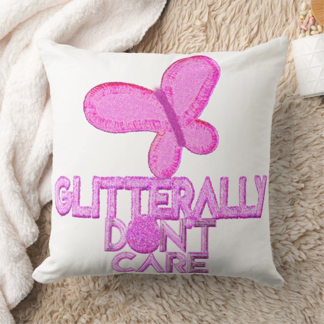 Coussin Papillon rose pailleté s'en fiche (Couverture)