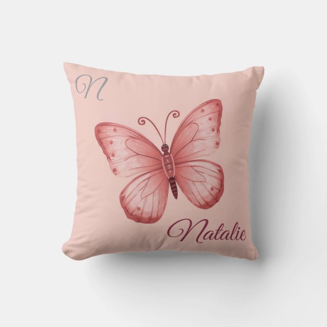 Coussin Papillon rose pâle monogrammé (Recto)