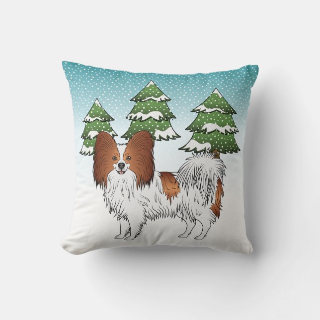 Coussin Papillon Rouge Et Blanc Chien Mignon Dans La Forêt (Recto)