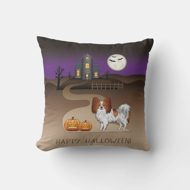 Coussin Papillon Rouge Et Blanc & Maison Hantée Halloween (Recto)