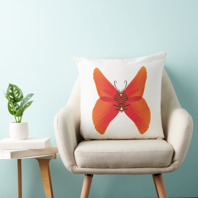 Coussin Papillon rouge orange avec votre nom (Chaise)