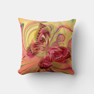 coussin papillon rouge pêche