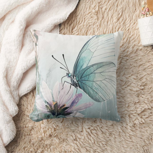 Coussin Papillon sarcelle menthe Fleur pastel doux (Couverture)