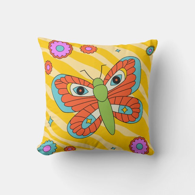 Coussin Papillon Super coloré et marguerites (Recto)