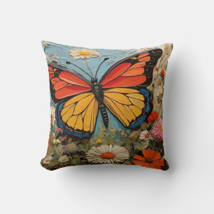 Coussin Papillon sur Fleur sauvage dans la peinture du pri