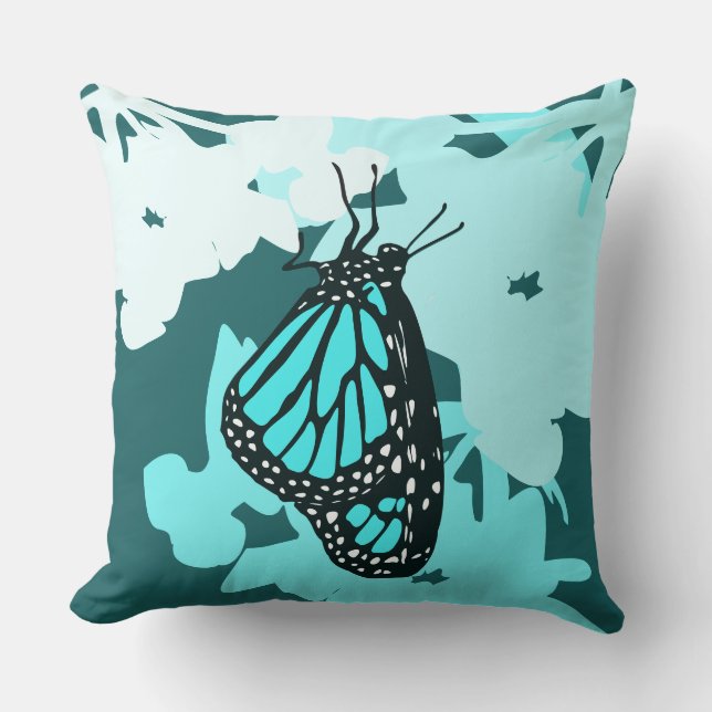 Coussin Papillon Turquoise Fun Sur Blossom (Recto)