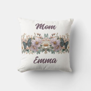 Coussin Papillon vert et floral vintage pour maman