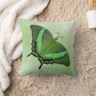 Coussin Papillon vert sur vert clair - romantique