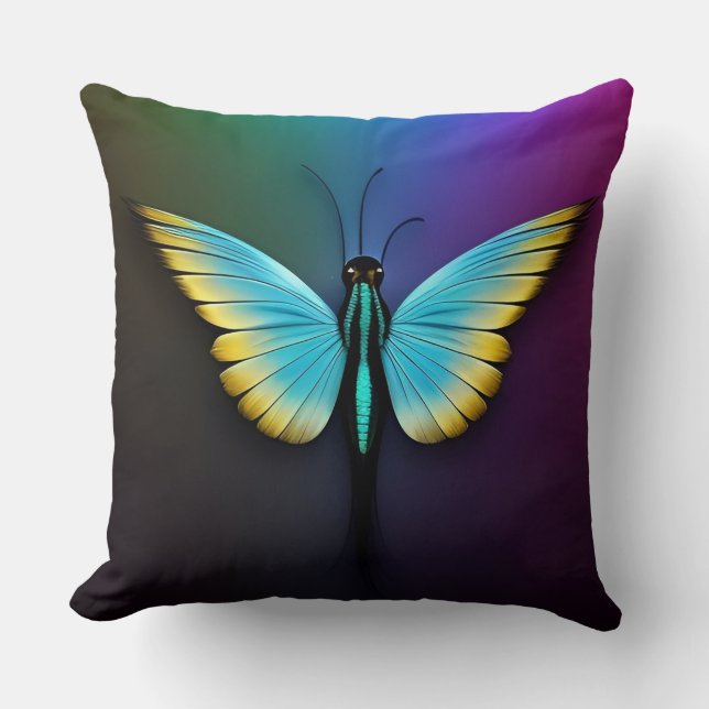 Coussin Papillon vibrant bleu et jaune (Recto)