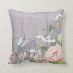 Coussin Papillon Vintage Floral de Lavande Violet