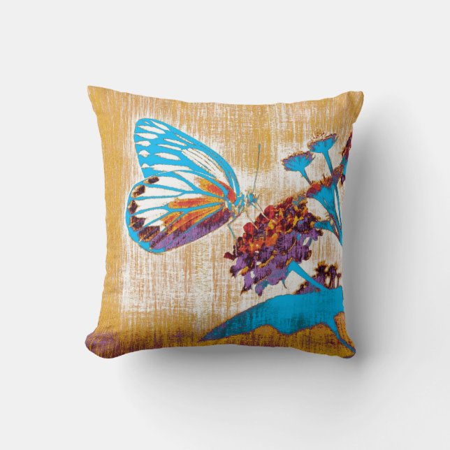 Coussin Papillon vintage sur fleur (Recto)