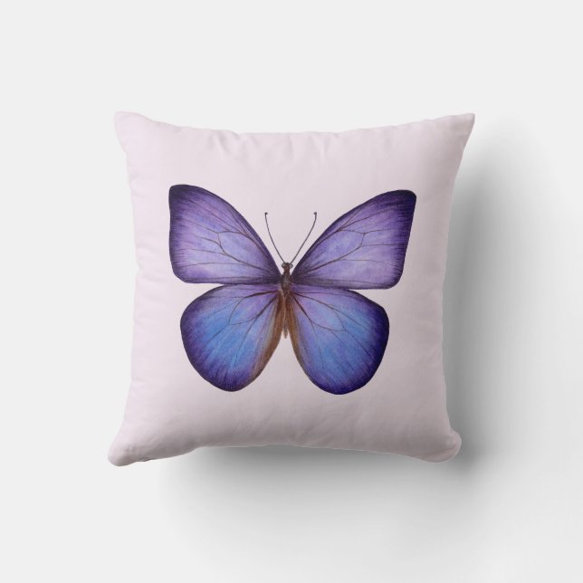 Coussin Papillon Violet Aquarelle Élégant (Verso)