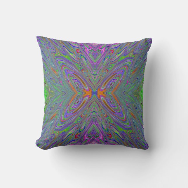 Coussin Papillon Violet, Orange et Vert Abstrait Trippy (Recto)