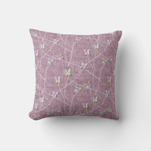Coussin Papillons à l'aquarelle sur rose poudré