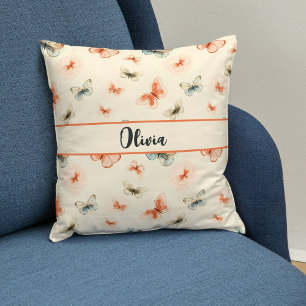 Coussin Papillons aquarelle bohème minimaliste