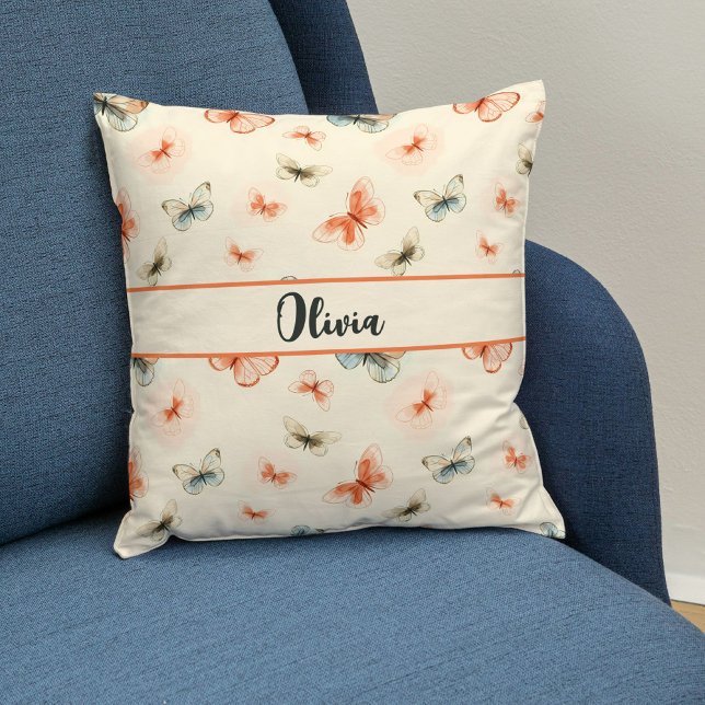 Coussin Papillons aquarelle bohème minimaliste (Créateur téléchargé)