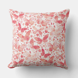 Coussin Papillons Aquarelle Corail rose