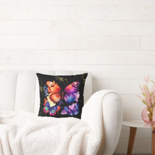 Coussin Papillons Aquarelle Nom Faux Or Coloré