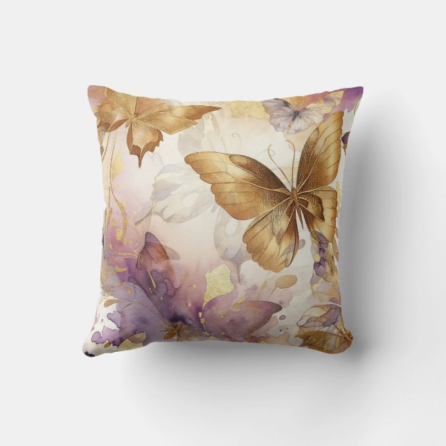 Coussin Papillons aquarelle papillon violet et or (Verso)
