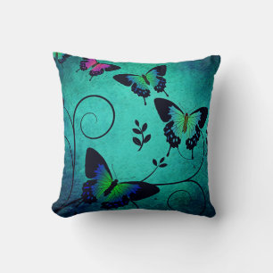 Coussin Papillons Bijou Ornés Turquoise