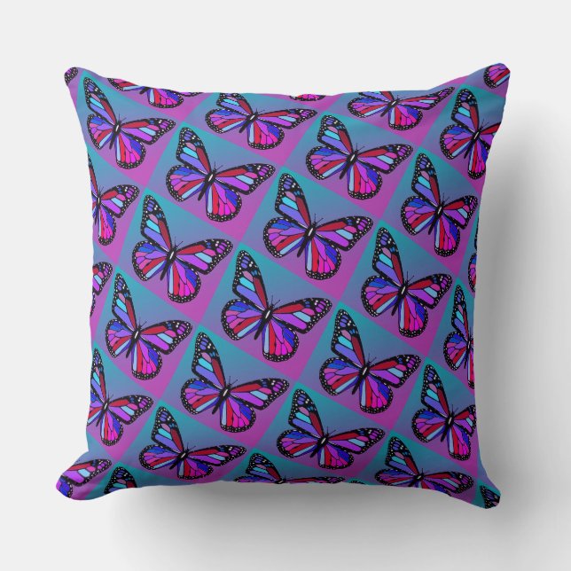 Coussin Papillons Bijoux à Motif Violet et Bleu (Recto)