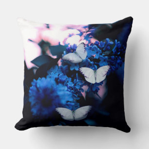 Coussin Papillons blancs Fleurs bleues, papillon