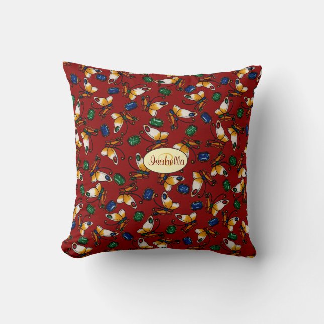 Coussin Papillons blancs orange, émeraude, saphir (Recto)