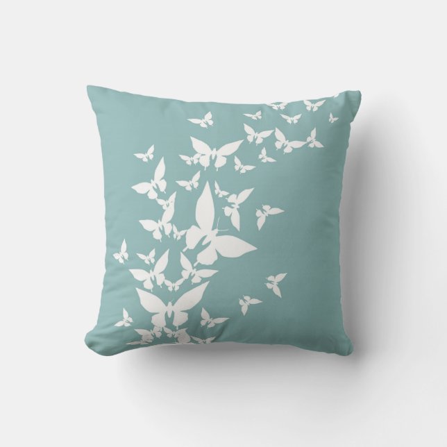 Coussin Papillons blancs sur la turquoise (Recto)