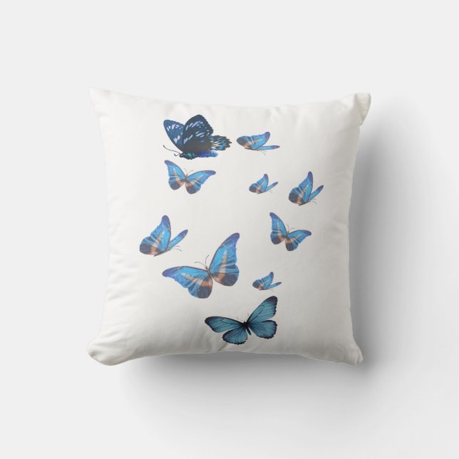 Coussin Papillons Bleus Élégants | Design Bohème e (Recto)