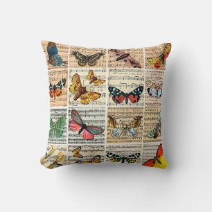 Coussin Papillons bugs Partition Musique Ephémère Vintage