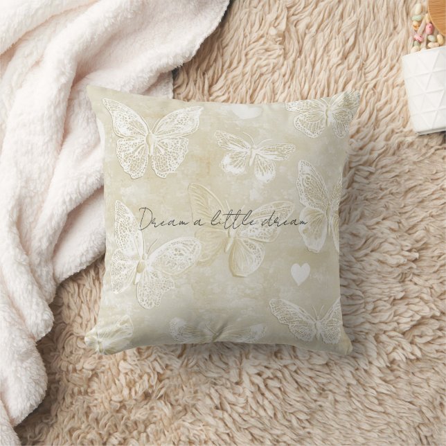 Coussin Papillons coeurs blancs crème (Couverture)