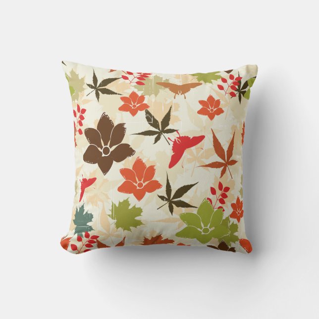 Coussin Papillons d'automne rétro Feuilles Jeu d'oreiller (Recto)