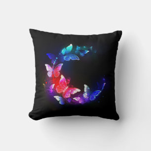 Coussin Papillons de nuit Neon brillants sur arrière - pla